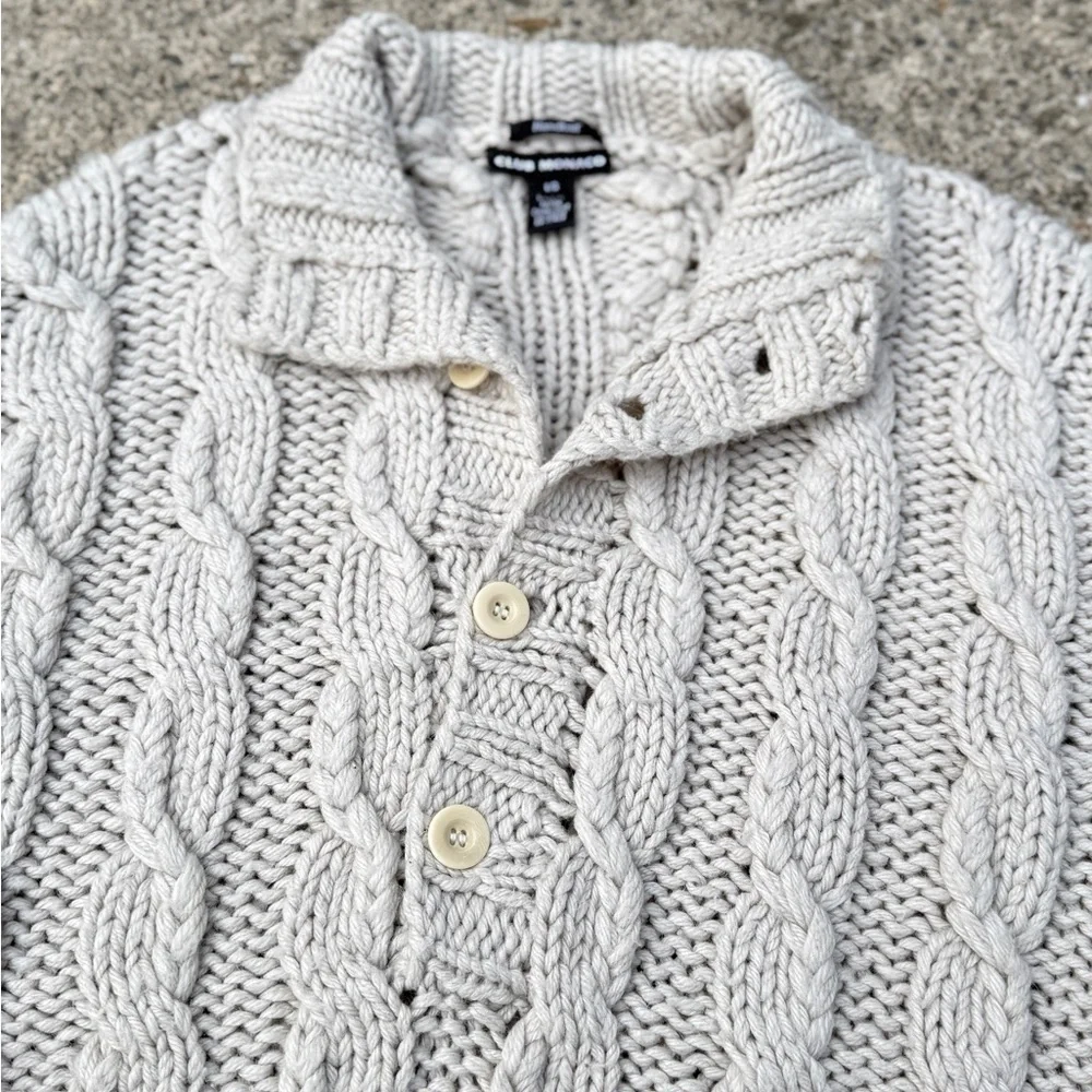 Club Monaco Cable Knit Quarter Neck -Button Sweater – Light Gray – Size L